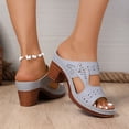 thumbnail image 3 of Womens Heeled Sandals Boho Hollowout Open Toe Slides Slip on Backless Heels Comfy Arch Support Orthopedic Shoes Light Gray Size 9.5, 3 of 7