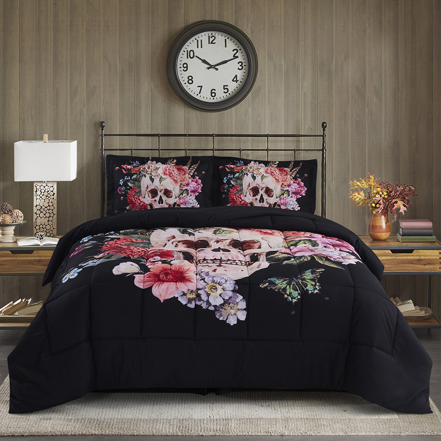 HIG 2 Piece Skeleton Floral Pattern Bedding Set, Twin