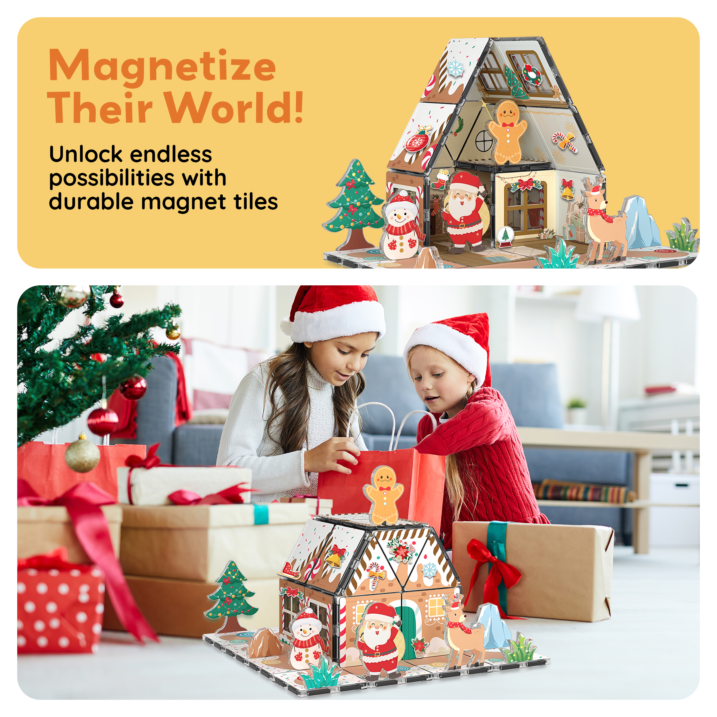 PicassoTiles Gingerbread House Magnetic Tiles Set, 45 Pieces photo 3