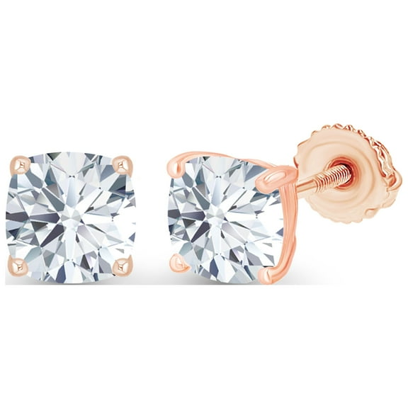 Decadence Rose Gold Plated 925 Sterling Silver 4mm Cushion Cut Created White Sapphire April Birthstone Screwback Stud Earrings