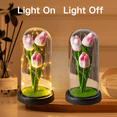 thumbnail image 6 of FTCBJJA Preserved Artificial Tulip Bouquet in Glass Dome with LED Fairy Lights, Glass Rose Artificial Flowers with Eternal Tulip, Home Decor Accent, Romantic Flower for Mom,Women&Wife,Gradient Pink, 6 of 6