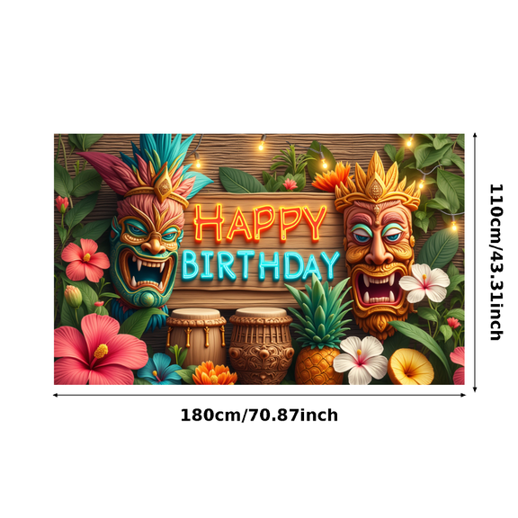 Floral Design Happy Birthday Banner Decorative Tiki Mask for Tropical Party Celebration Photo Shoot Event Decoration