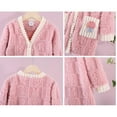 thumbnail image 7 of Girls Robe Flannel Bathrobe Button Down Pajamas Coat Nightgown Cute Long Sleeve Sleepwear Home Wear Jacket with Pocket, Pink, 12 Years, 7 of 7