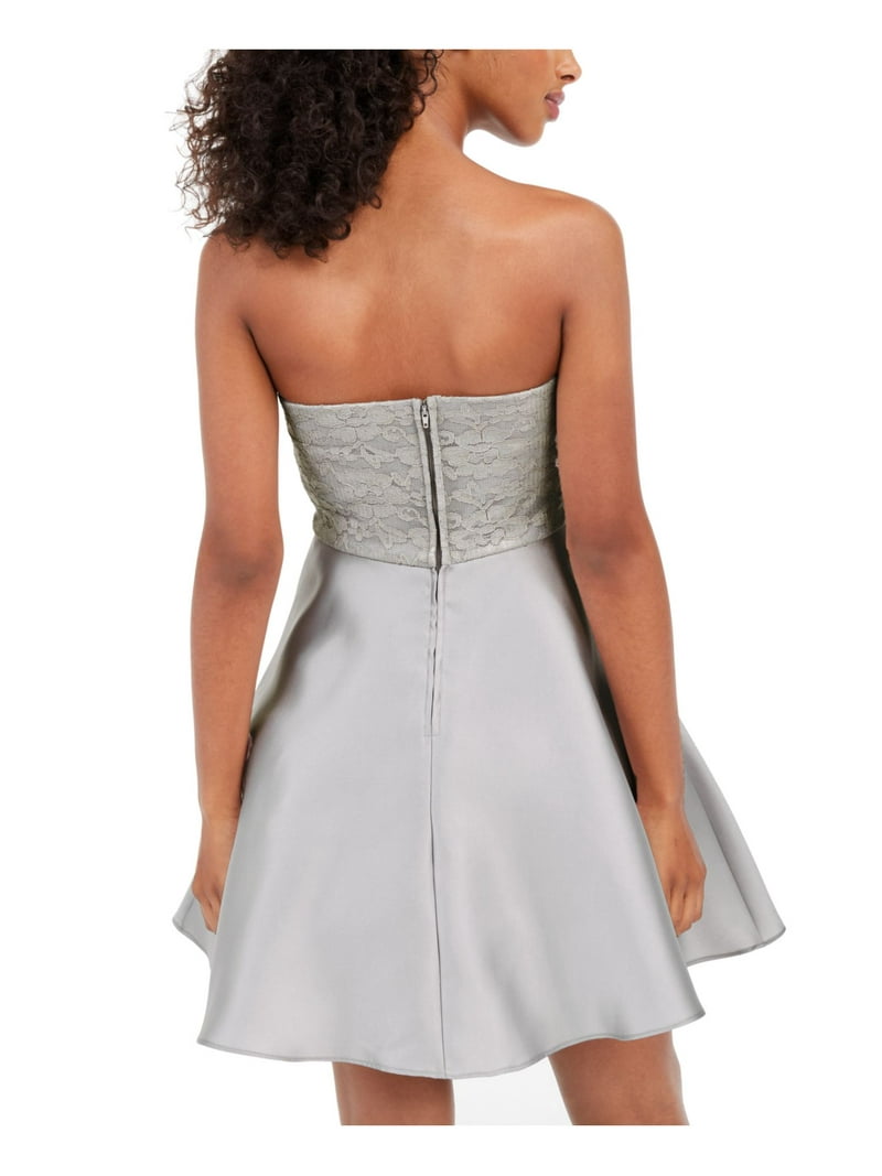 CITY TRIANGLES Womens Silver Lace Zippered Sleeveless Strapless Short Party  Fit + Flare Dress 5