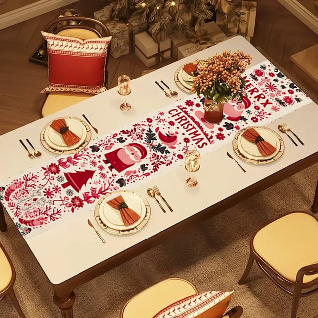 Linnome Christmas Table Cover 72x13 Inches, Water-Resistant Table Decor for Holiday Gatherings