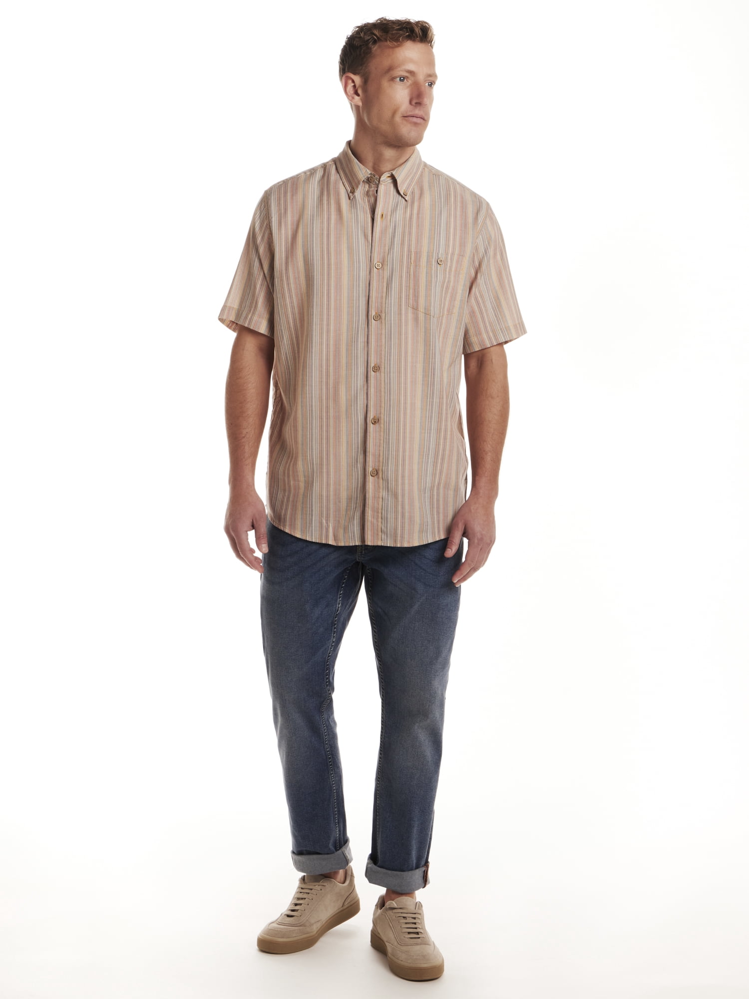 Frontier Threads Men's Short Sleeve Stripe Buttondown Shirt