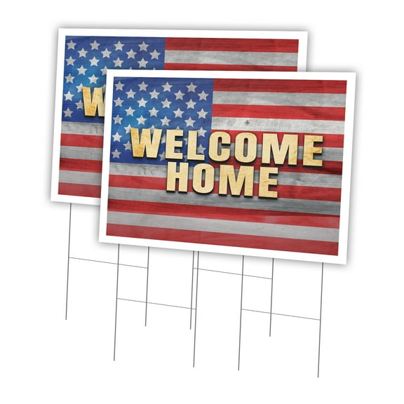 Welcome Home 2 Pack Of 24" x 36" Yard Sign & Stake | Advertise Your Business | Stake Included Image On Front Only | Made in The USA