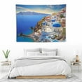 thumbnail image 3 of COMIO Greece Island Tapestries Beach Sea Small Town Blue White Houses Wall Hanging Polyester Backdrop for Living Dining Room College Dorm 40x30 Inch, 3 of 7
