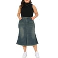 thumbnail image 2 of Agnes Orinda Women's Plus Size Fishtail Jean Skirts Vintage High Waist Raw Hem Front Slit Casual Midi Denim Skirt with Pockets 1X Grey Blue, 2 of 6