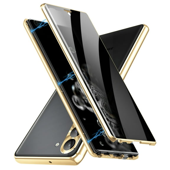 For Samsung Galaxy S23 Ultra 5G Privacy Full Cover Magnetic Metal Tempered Glass Phone Case