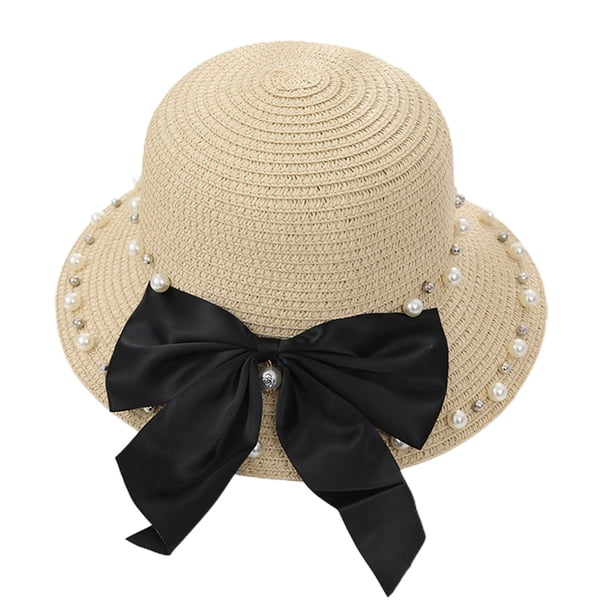 Sombrero de paja con lazo para mujer, de 56 a 58 cm de circunferencia, con protección solar, para playa y sol