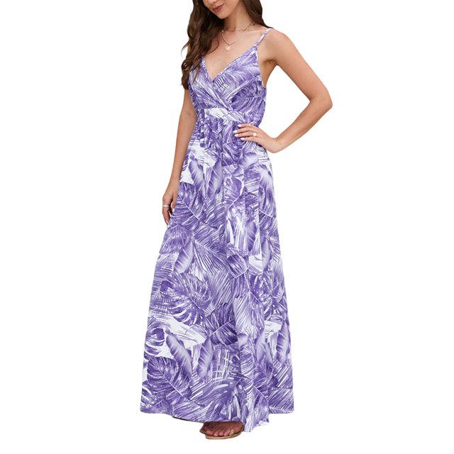 Lucakuins - Vestido largo de verano para mujer, sin mangas, sin espalda, cuello en V profundo, bohemio, floral Lucakuins moda