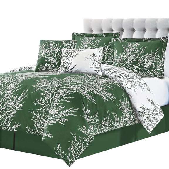 Collections Etc SL SPIRIT LINEN HOME EST. 1988 Foliage Collection Comforter Set - Oversized Reversible Bedding, Pre-Washed for Extra Softness, Queen, Hunter Ivory