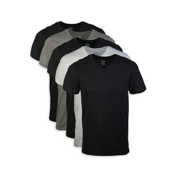 Gildan Adult Men's Short Sleeve V-Neck Assorted Color T-Shirt, 5-Pack, Sizes S-2XL