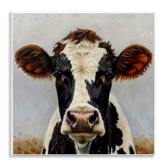 Stupell Industries Stoic Cow Gaze Portrait Animals Painting Unframed Art Print Wall Art, 12 x 12