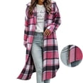 thumbnail image 4 of Sevevn Women Oversized Long Plaid Woolen Shacket Lapel Collar Zip Button Up Long Sleeve Coat Hand Pockets Streetwear Outerwear, 4 of 8