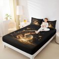 thumbnail image 3 of Manfei Dreamy Kitten Bed Sheets, Neon Butterfly Planet Full Size Sheets, Black Golden, 4-Piece, 1 Flat Sheet, 1 Fitted Sheet and 2 Pillowcases, 3 of 6