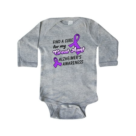 

Inktastic Alzheimer s Awareness Find a Cure for my Great Aunt Gift Baby Boy or Baby Girl Long Sleeve Bodysuit