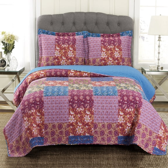 Kenzy Oversized Coverlet Set, Reversible Retro Chic Quilted - Full/Queen