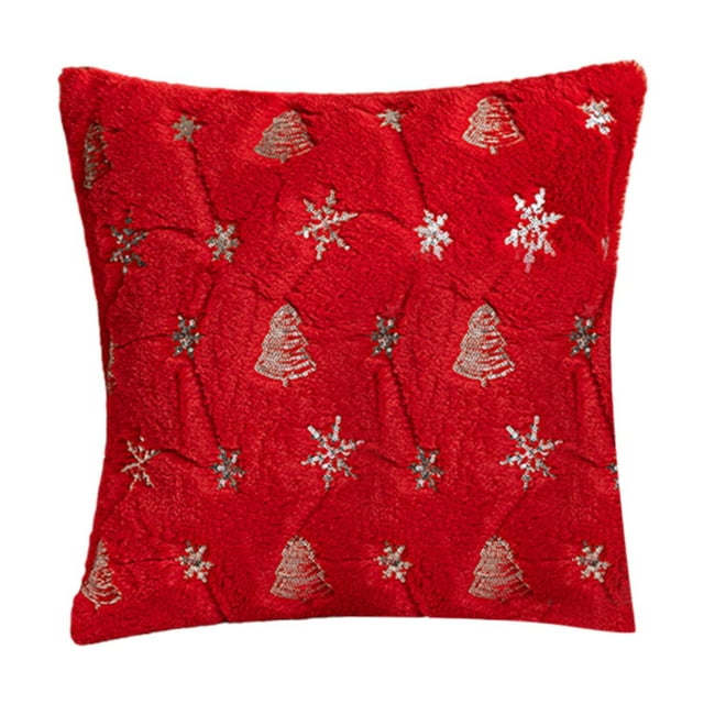 Funda de almohada navideña de felpa, 18 x 18 pulgadas, moderna y suave decoración navideña para dormitorio, sala de estar, Rojo