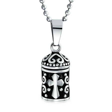 Religious Locket Necklace Keepsake Memorial Prayer Box Cross Locket Pendant Necklace For Teen Women For Men Oxidized 925 Sterling Silver ()