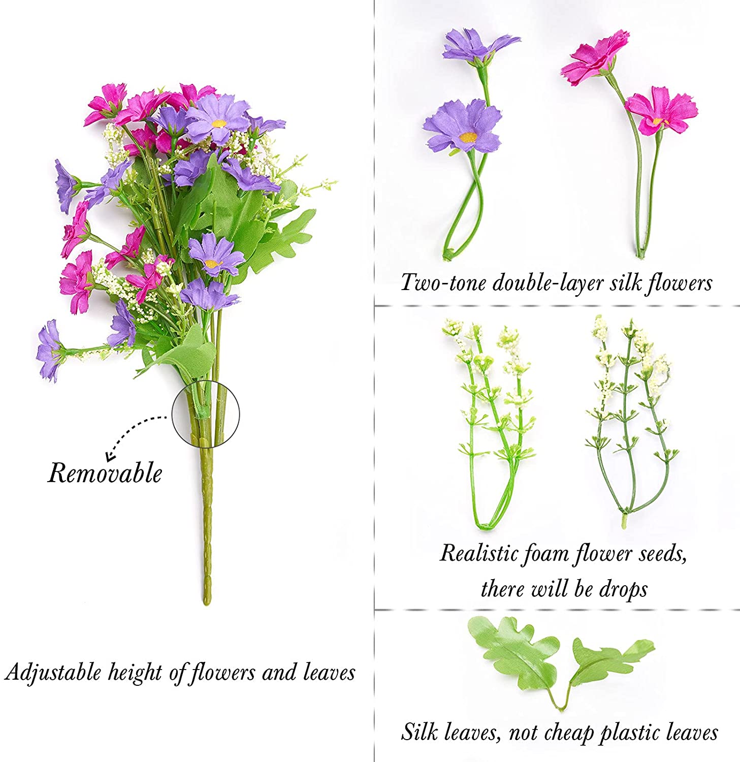 10 Bundles Outdoor Artificial Flowers for Decoration, UV Resistant Fake Flowers No Fade Faux Flowers Plastic Bouquet Hanging Plants for Outside Home Garden Porch Window Box Decor Silk Mums