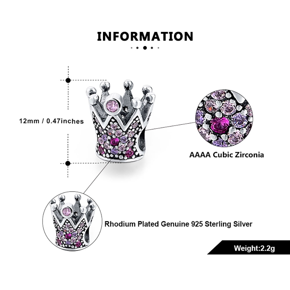 Crown Charm European Bead CZ Sterling Silver Ginger Lyne Collection