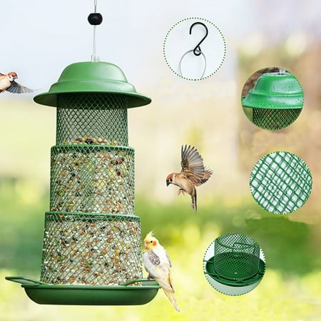Foldable Metal Wild Bird Feeder – Hanging Mesh Feeder, Automatic Gravity Fed, Collapsible for Easy Storage, Durable Iron, Green
