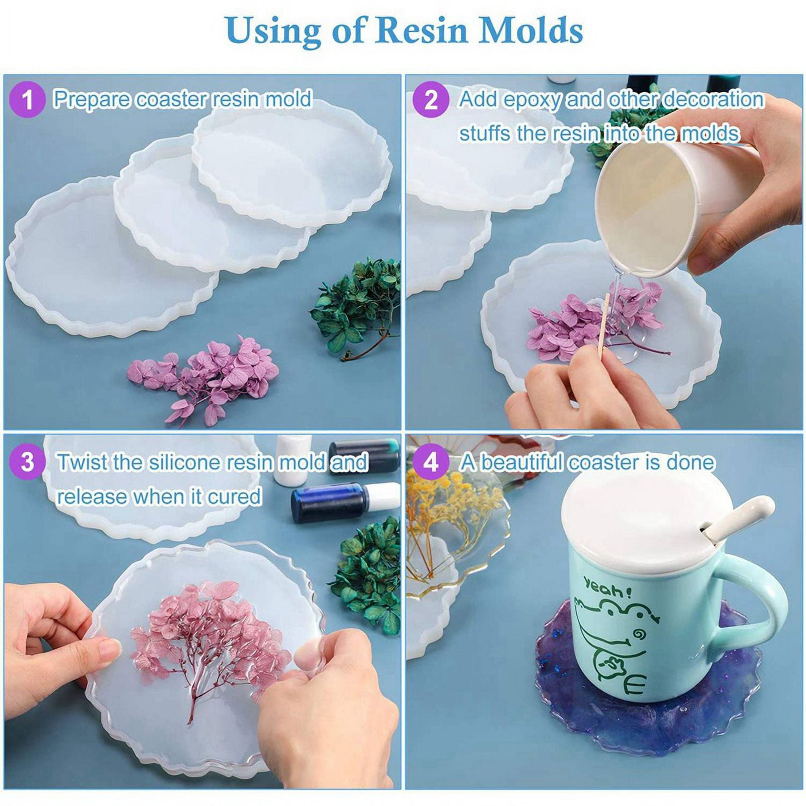 18Pieces Resin Coaster Mold Silicone Geode Mold Irregular Wave Shape Mold Tray Mold Coaster Casting Mold