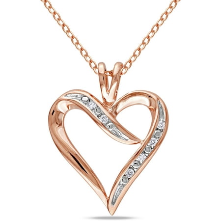 Miabella Diamond Accent Pink Rhodium over Sterling Silver Heart Pendant, 18