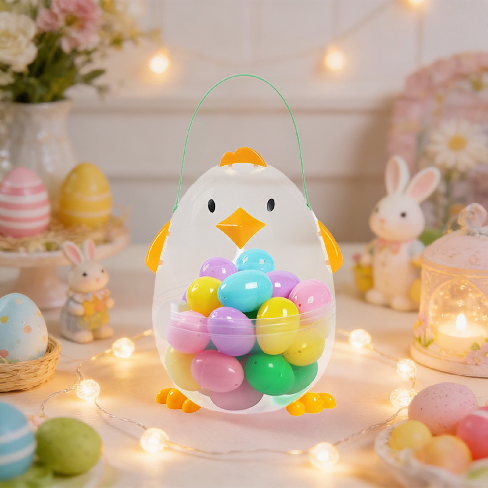 Easter Chick Open Egg Set, 30Pcs Colorful Fillable Plastic Easter Eggs with Cute Chick Storage Bucket for Easter Party, Egg Hunt and Kids Toy