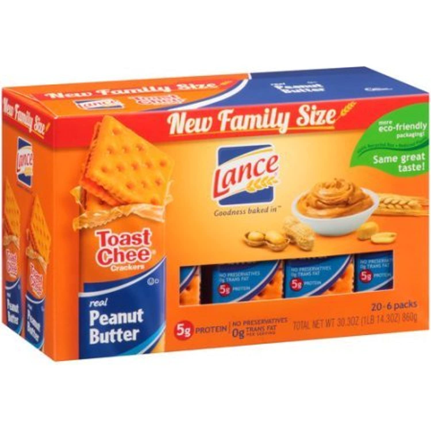 Lance Toast Chee Real Peanut Butter Sandwich Crackers, 20 Count, 30.3