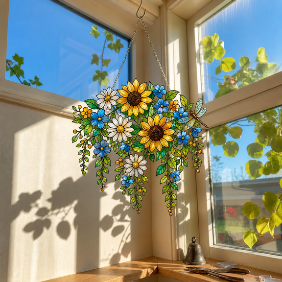 Summer Suncatcher Acrylic Suncatcher Floral Window Hanging for Garden Lovers