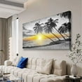 thumbnail image 2 of HFDF Beach Wall Art Bedroom Wall Decor Living Room,Ocean Canvas Wall Art Office Farmhouse Paintings Artwork Modern Golden Sunshine Black and White Sea Wall Art Prints Pictures 20x16inch Framed, 2 of 6