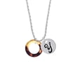 thumbnail image 2 of Delight Jewelry Acrylic 7/8" Ring Mixed Brown and Yellow Silvertone Script Initial Disc - Y - Charm Necklace, 20"+3", 2 of 4