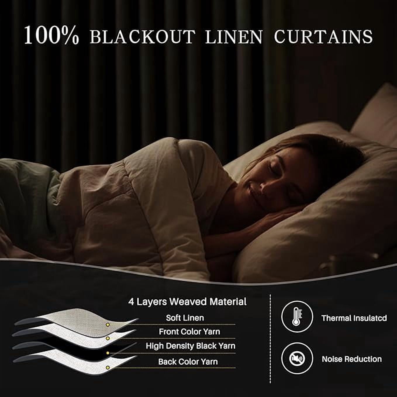 Nalqet Pinch Pleated Linen Curtains 100% Blackout 90 Inches Long for Living Room Bedroom, Thermal Insulated Room Darkening Window Drapes with Rings Hooks, 2 Panels, Natural, 40"Wx90"L