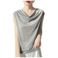 thumbnail image 2 of Slim Cami Women's Ruched Sleeveless Blouse Cowl Neck Elegant Shirt Summer Dress Casual Work Office Tank Tops Gray XL, 2 of 6