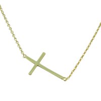 925 Sterling Silver Yellow Gold-Tone Horizontal Cross Pendant Necklace