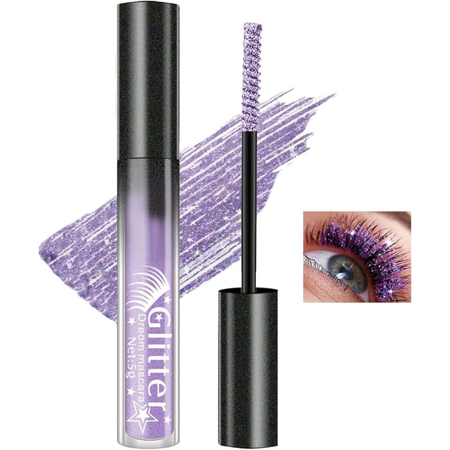 HELIAHOO Mascara Pailleté Violet, Mascara Coloré Résistant à L\'eau, Mascara Scintillant Multi-Usage, Définissez des Cils Recourbants Durables, Mascara Volumisant Allongeant AZ83-4042