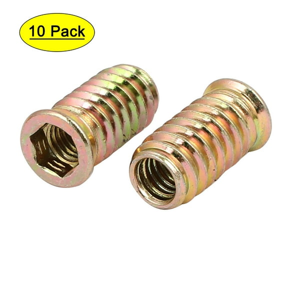 Wood Furniture Insert Interface Hex Socket E-Nut Bronze Tone M8x25mm 10Pcs