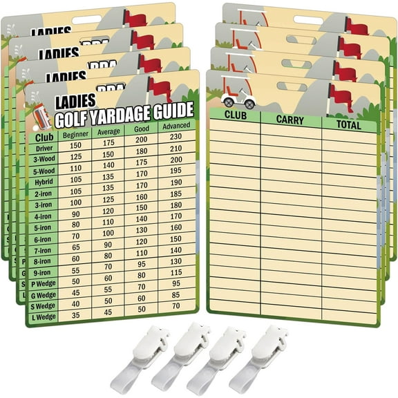 4 Set Golfers Quick Reference Distance Card With Card Holder Golf Club Range Estimation Cheat Sheet Card 5.1*3.5inch