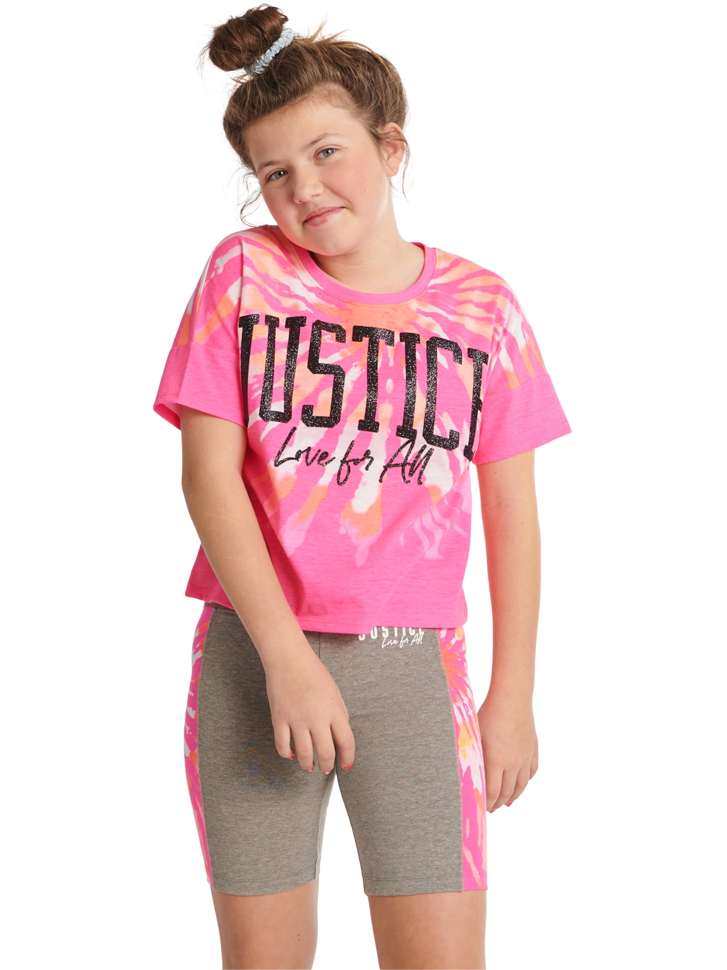 NWT JUSTICE GIRLS 8 10 12 14 OUTFIT~GLITTER LOGO TEE /GRAPHIC LEGGINGS 
