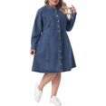 thumbnail image 4 of Agnes Orinda Women's Plus Size Denim Shirt Dress Long Sleeve Lapel Button Down Casual A-Line Midi Jean Dresses with Pockets 1X Gray Blue, 4 of 6
