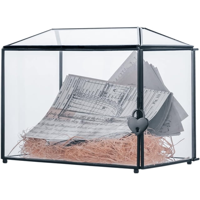 Small .‘‘ x .‘‘ x .‘‘ Glass Card Box with Slot & Lock for Wedding Reception Geometric Clear Envelops Box Suitable for x es Cards Gold (Slot Length cm) Handmade