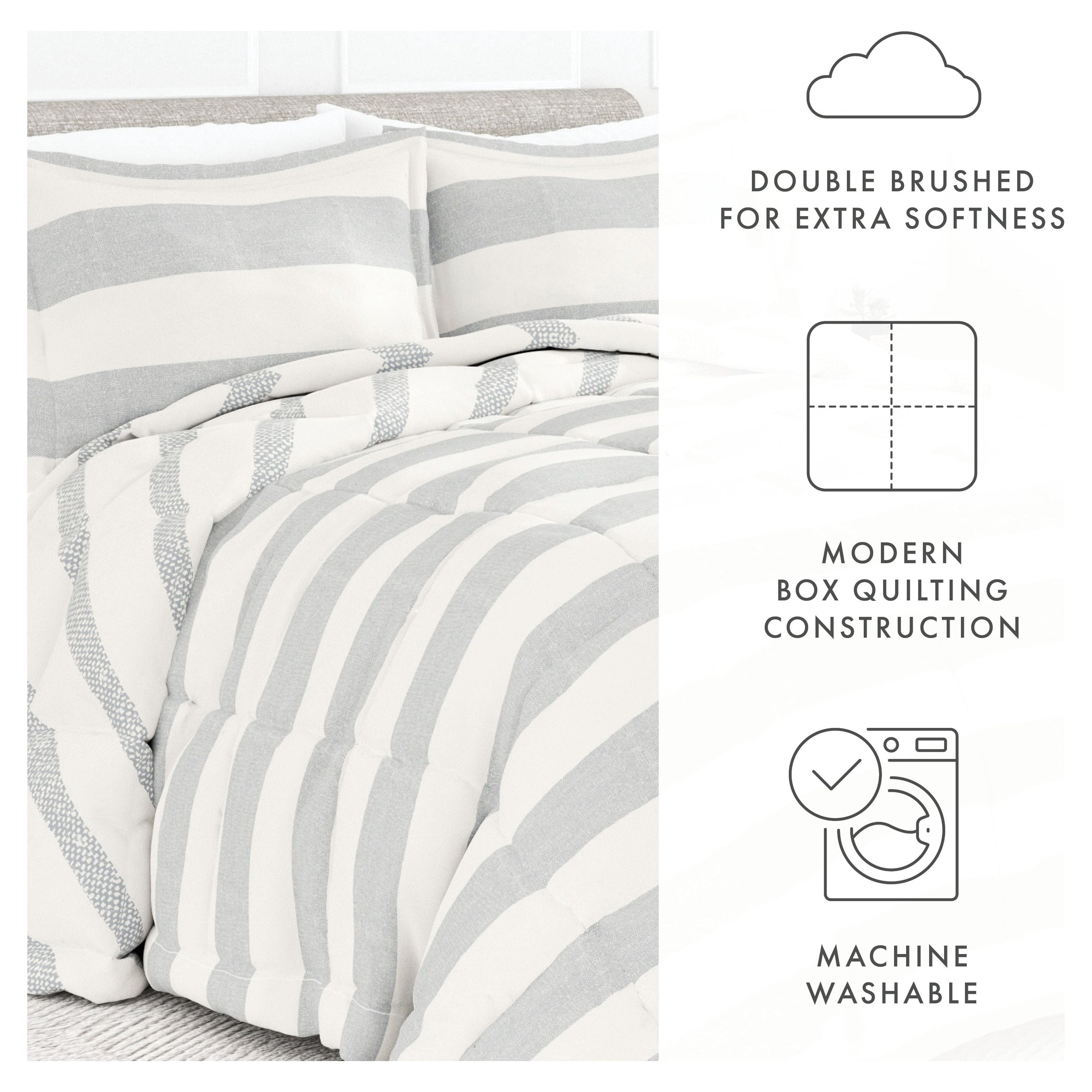 Noble Linens 2-Piece Coastal Blue Distressed Stripe Reversible Print Comforter Set, Twin/TwinXL