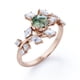 thumbnail image 3 of JeenMata Anillo Compromiso 0,75 Ct Diseño Hoja Rama, 6 Puntas, Redondo, Ágata Verde Musgo Blanca Opaca y Moissanita, Tensión Catedral Baño Oro Rosa 18 K sobre Plata, 3 of 6