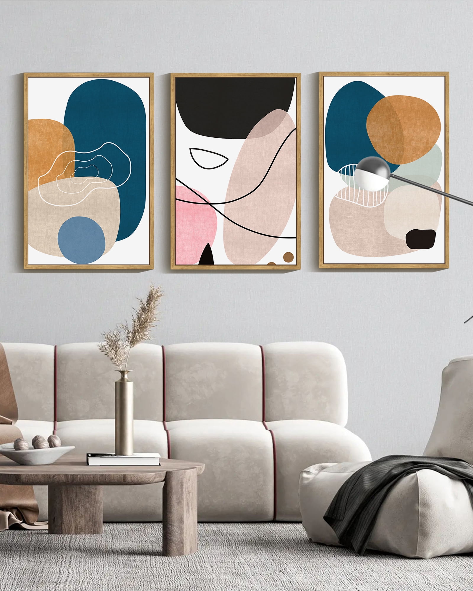 Drsoum Modern Abstract Wall Art 24x36in3pcs Large Natural Framed Color Blocks Artwork Home Decor for Living Room Bedroom