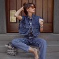thumbnail image 1 of -Chaleco vaquero corto azul para mujer, ropa de calle Y2k, moda coreana, Chaquetas vaqueras sin mangas, Tops finos estéticos Vintage, 1 of 5