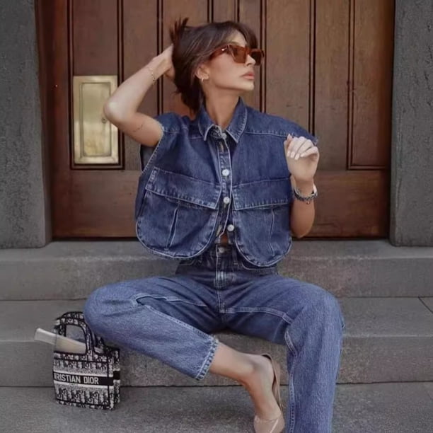-Chaleco vaquero corto azul para mujer, ropa de calle Y2k, moda coreana, Chaquetas vaqueras sin mangas, Tops finos estéticos Vintage