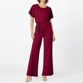 thumbnail image 4 of Huankd Womens Summer Casual Short Sleeve Pants Suit Beach Vacation Romper Belted Dressy Wedding Guest Jumpsuit Jumper Wine S, 4 of 5